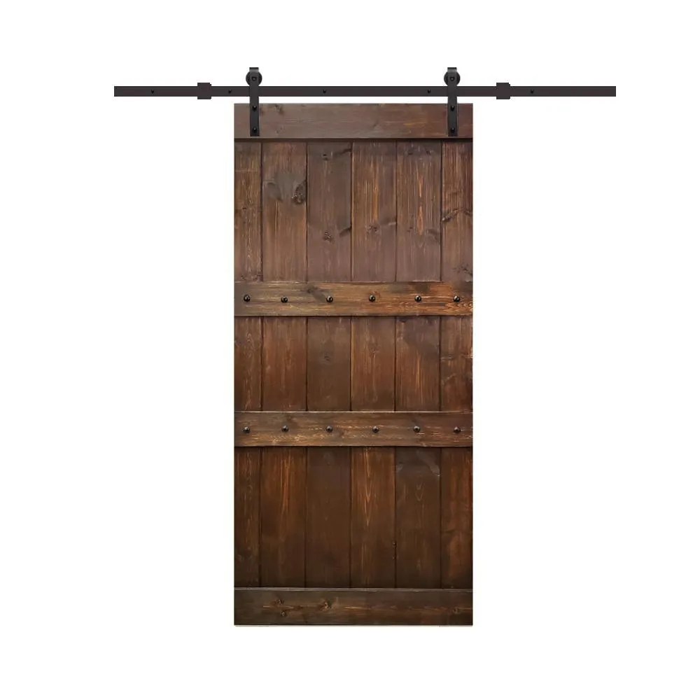 CALHOME Clavos 42 in. x 84 in. Brown Stained Solid Pine Wood Interior Sliding Barn Door with Sliding Door Hardware Kit, photo 6 of 11