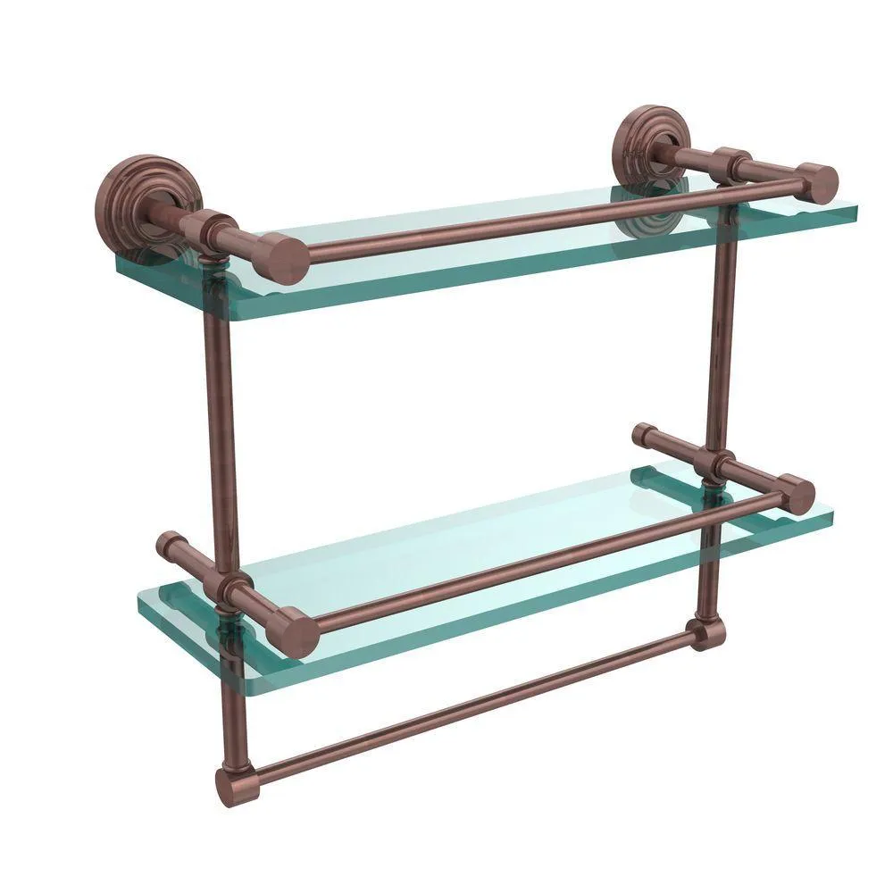 Allied Brass 16 in. L x 12 in. H x 5 in. W 2-Tier Gallery Clear Glass Bathroom Shelf with Towel Bar in Satin Chrome, photo 12 of 14