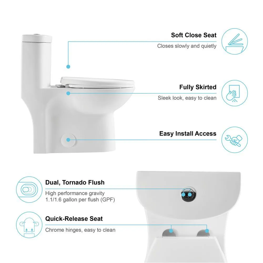 1-Piece 1.1 GPF /1.6 GPF Dual Flush High Efficiency Elongated Toilet in White Seat Included, photo 7 of 10