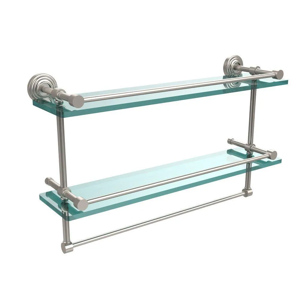 Allied Brass 22 in. L x 12 in. H x 5 in. W 2-Tier Gallery Clear Glass Bathroom Shelf with Towel Bar in Oil Rubbed Bronze, photo 3 of 14