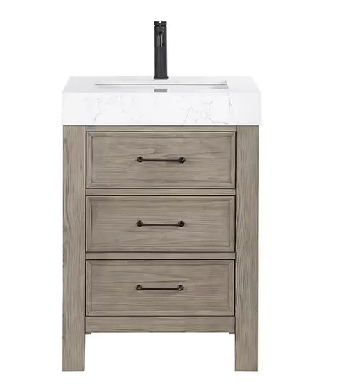León 24 in wide · 22 in deep · 34 in high Single Sink Bath Vanity in Fir Wood Grey with White Composite Stone Top