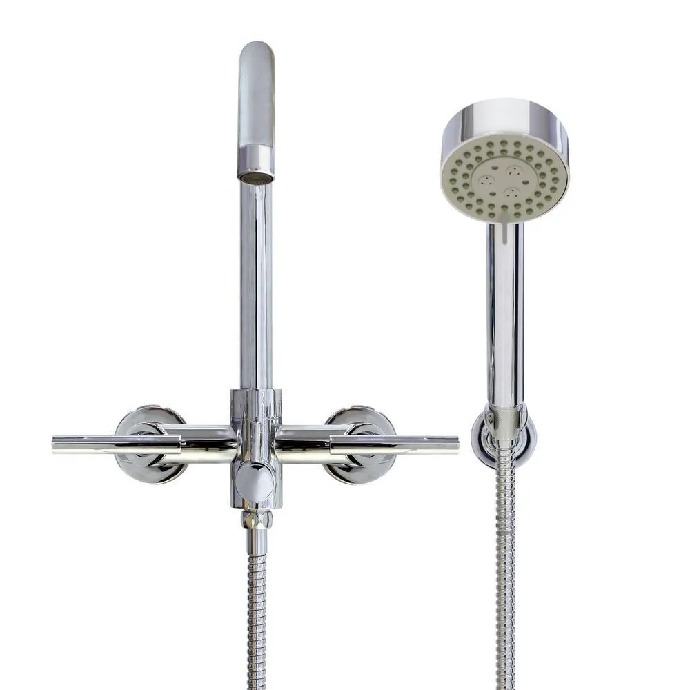 MODONA Modern 6 in. 2-Handle 3-Spray Tub and Shower Faucet with Massage Hand Held Shower in Polished Chrome (Valve Included), photo 2 of 7