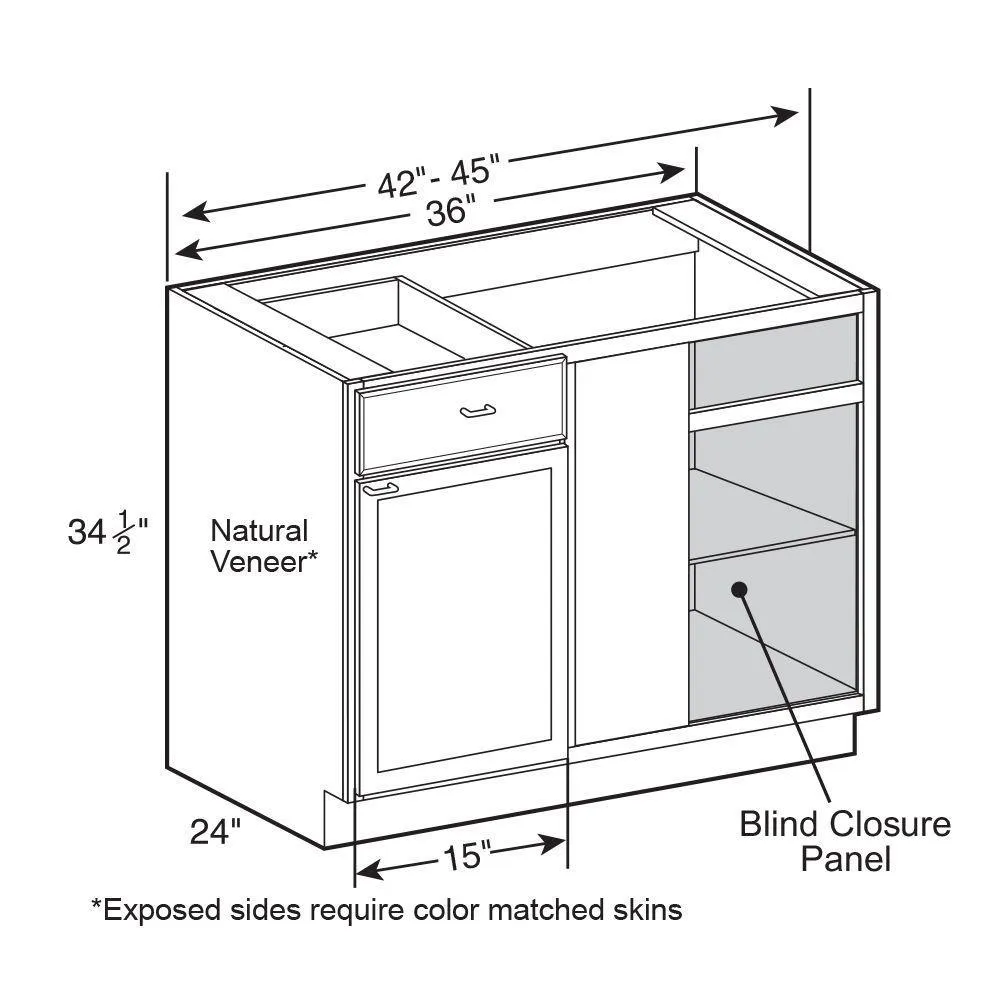 Vesper White Shaker Assembled Plywood 42 in. x 34.5 in. x 24 in. Blind Base Corner Kitchen Cabinet with Soft Close, photo 2 of 6