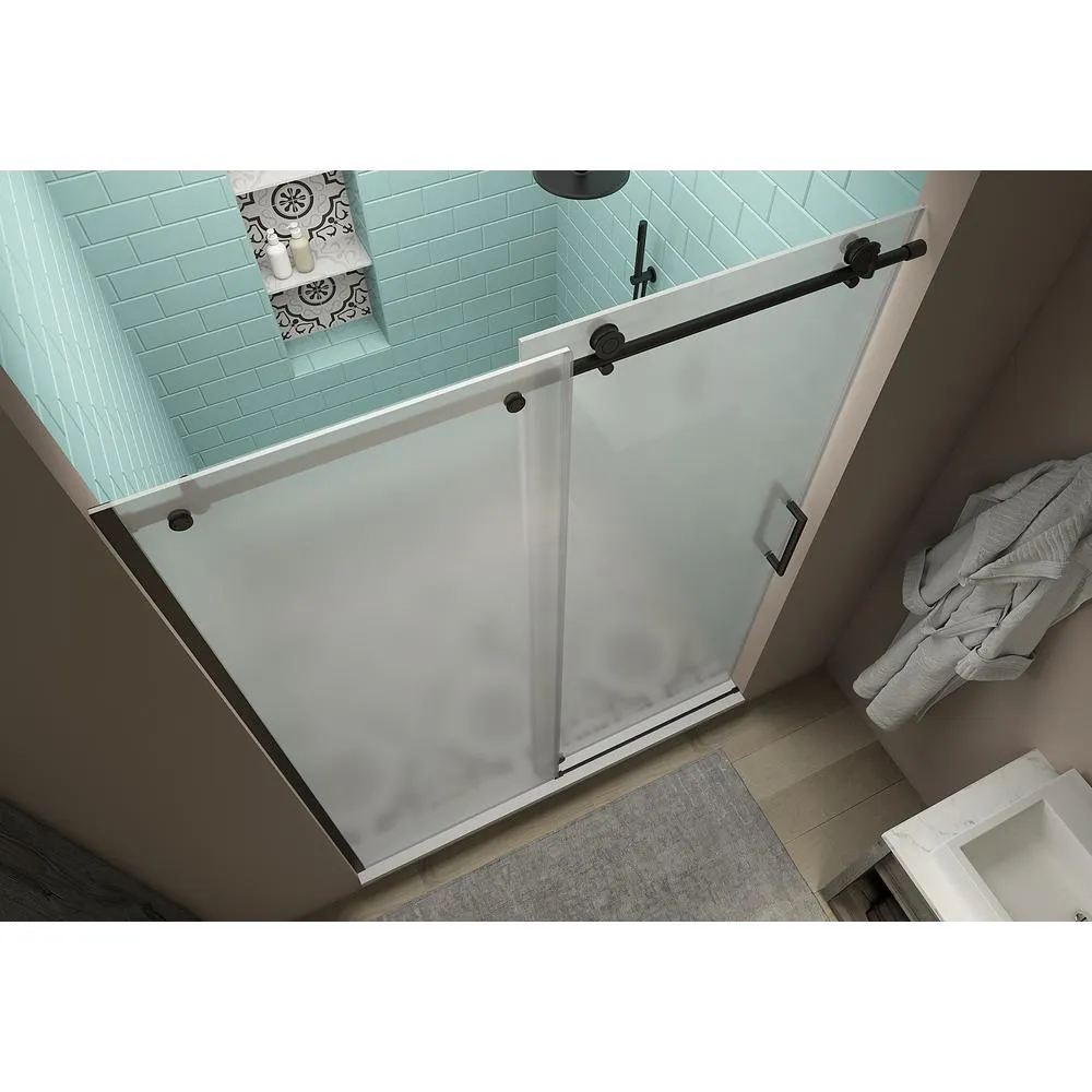 Coraline XL 60 - 64 in. x 80 in. Frameless Sliding Shower Door with Ultra-Bright Frosted Glass in Matte Black, photo 2 of 21