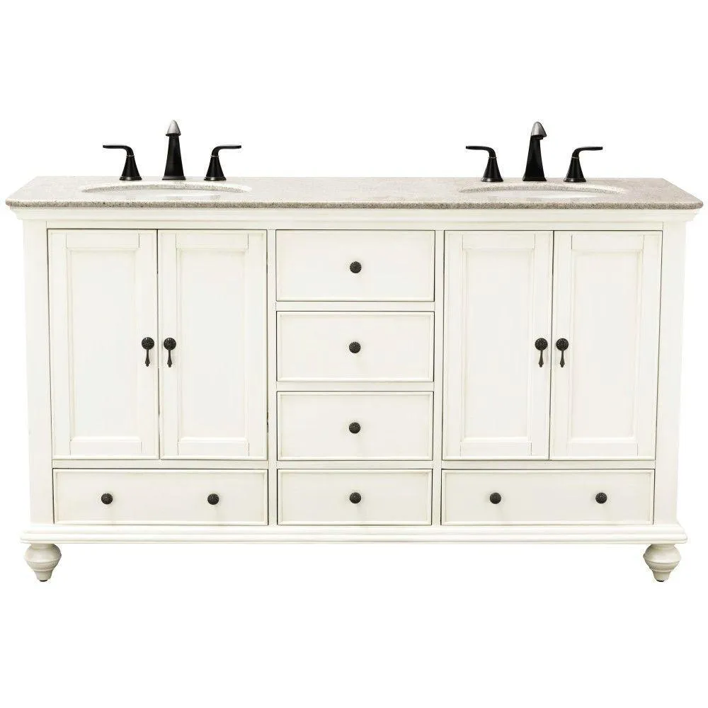 Newport 61 in. W x 21-1/2 in. D Double Bath Vanity in Black with Granite Vanity Top in Gray, photo 9 of 10