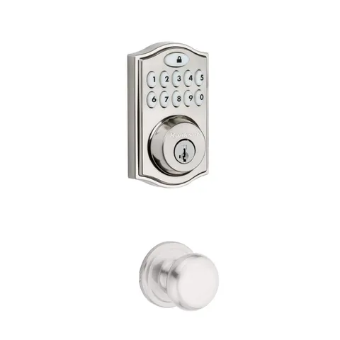 SmartCode Satin Nickel Single Cylinder Electronic Deadbolt featuring SmartKey Security and Juno Passage Knob