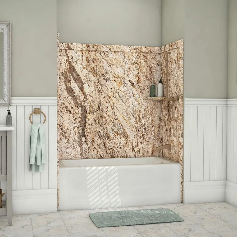 Elite 32 in. x 60 in. x 60 in. 9-Piece Easy Up Adhesive Tub Surround in Calacatta White, photo 13 of 25