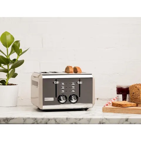COTSWOLD 1500 W 4-Slice Wide Slot Putty Retro Toaster with Removable Crumb Tray and Adjustable Settings