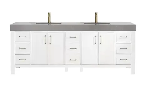 León 84 in wide · 22 in deep · 34 in high Double Sink Bath Vanity in Fir Wood White with Grey Composite Stone Top