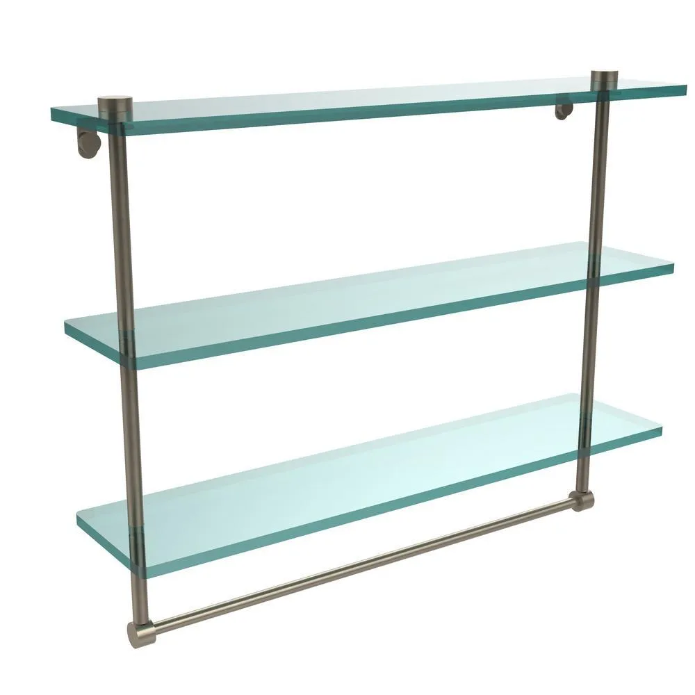 Allied Brass 22 in. L x 18 in. H x 5 in. W 3-Tier Clear Glass Bathroom Shelf with Towel Bar in Satin Chrome, photo 6 of 16