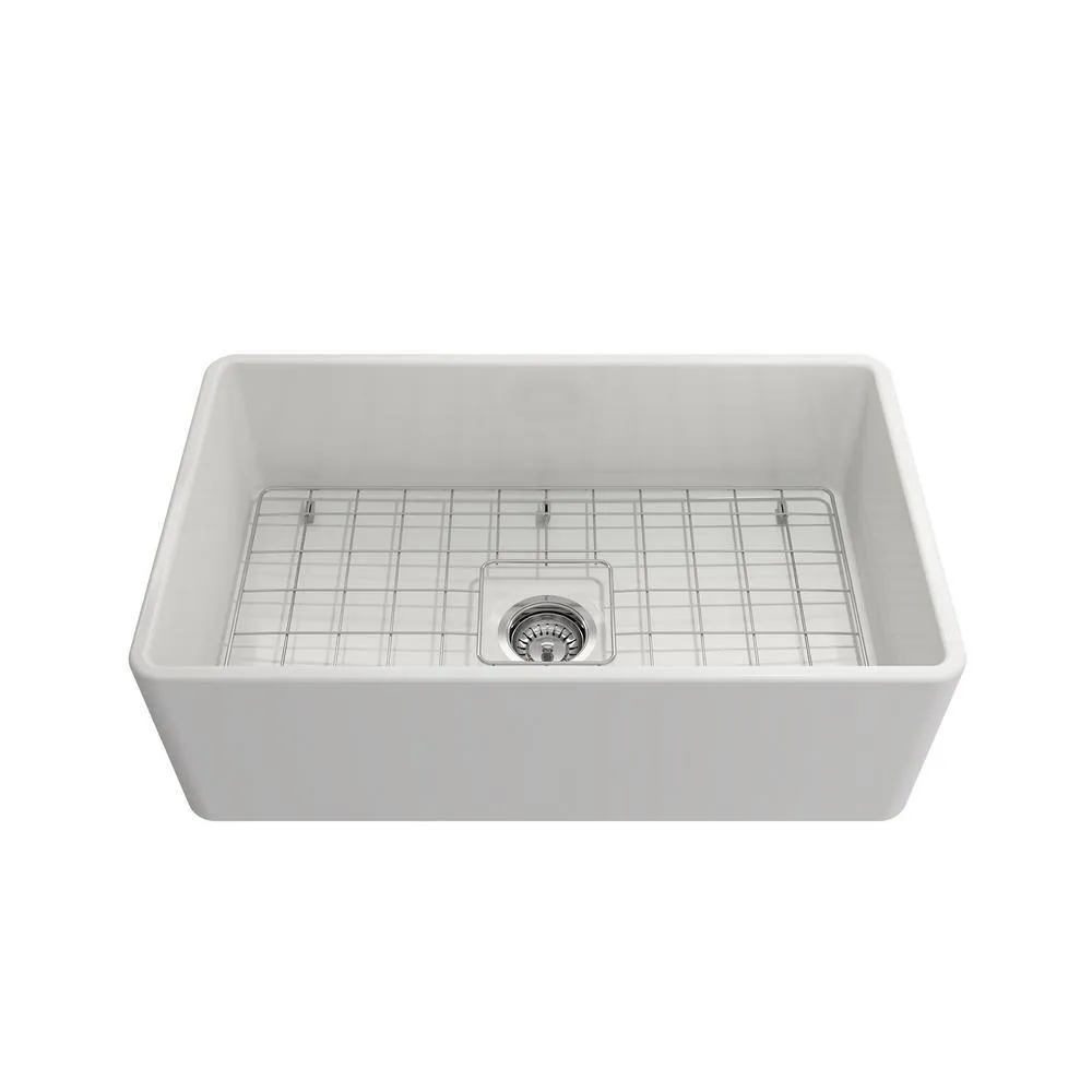 Classico Farmhouse Apron Front Fireclay 30 in. Single Bowl Kitchen Sink with Bottom Grid and Strainer in White, photo 6 of 33