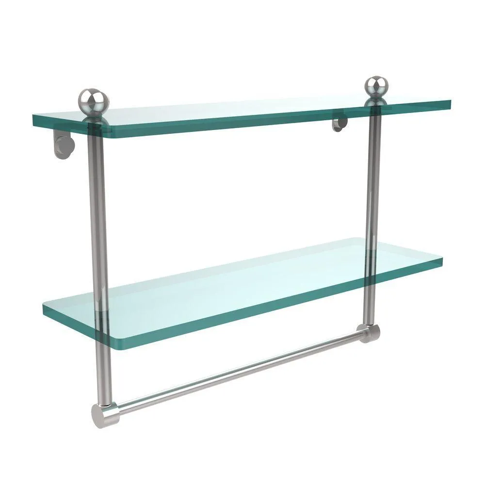 Allied Brass 16 in. L x 12 in. H x 5 in. W 2-Tier Clear Glass Bathroom Shelf with Towel Bar in Satin Nickel, photo 4 of 14