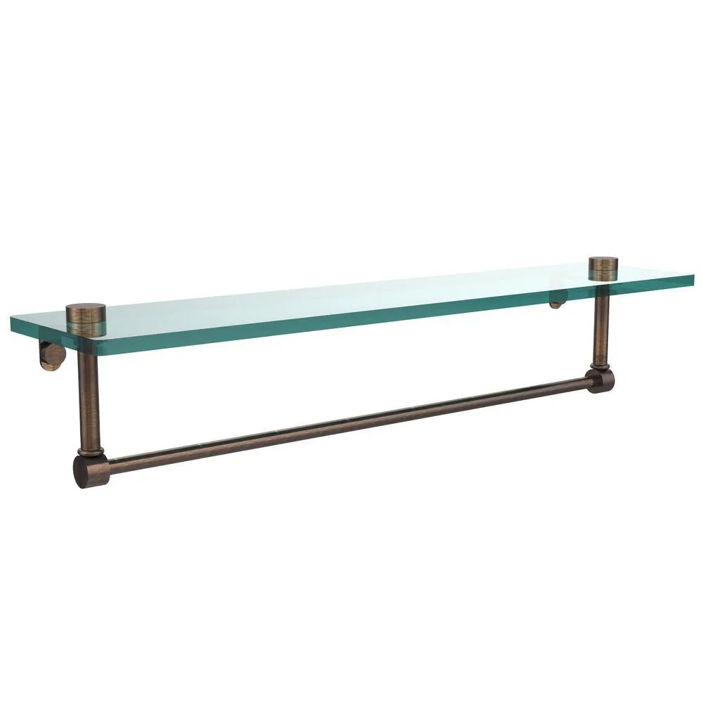 22 in. L x 5 in. H x 5 in. W Clear Glass Vanity Bathroom Shelf with Towel Bar in Satin Nickel, photo 6 of 15