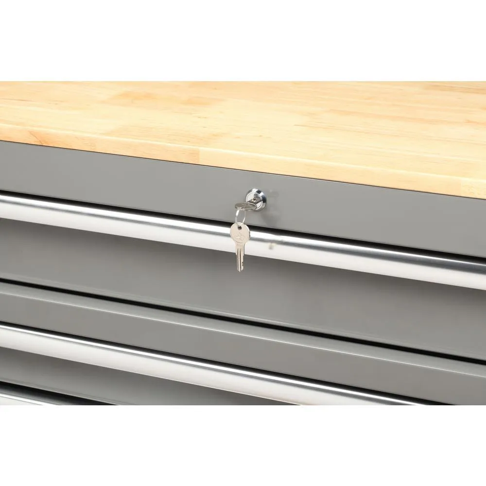 56 in. W x 24.5 in. D 5-Drawer 1-Door Tool Chest Mobile Workbench with Solid Wood Top in Matte Gray, photo 10 of 20
