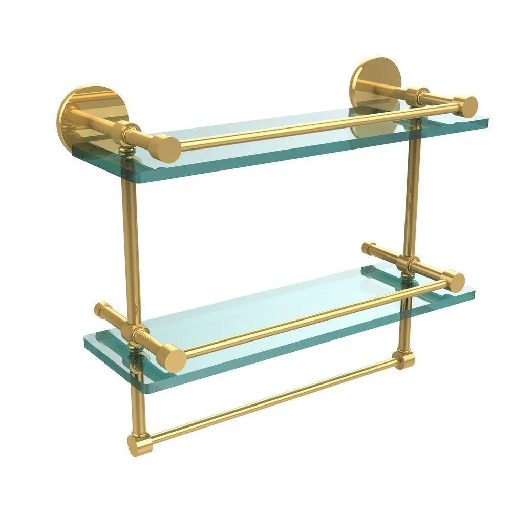 Allied Brass 16 in. L x 12 in. H x 5 in. W 2-Tier Gallery Clear Glass Bathroom Shelf with Towel Bar in Matte Black, photo 11 of 14