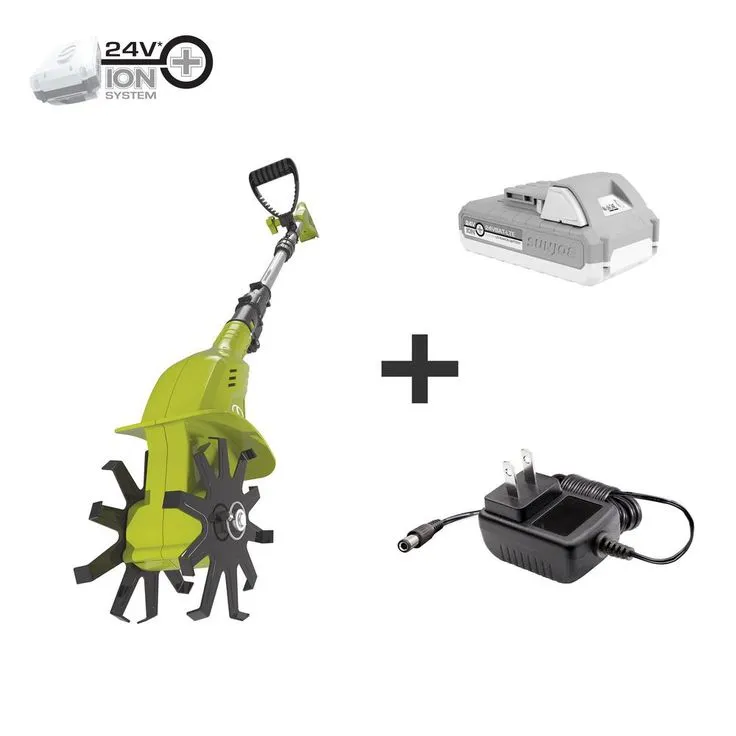 Sun Joe 4.25 in. 24-Volt Cordless Electric Garden Tiller/Cultivator Kit with 2.0 Ah Battery + Charger, photo 2 of 9