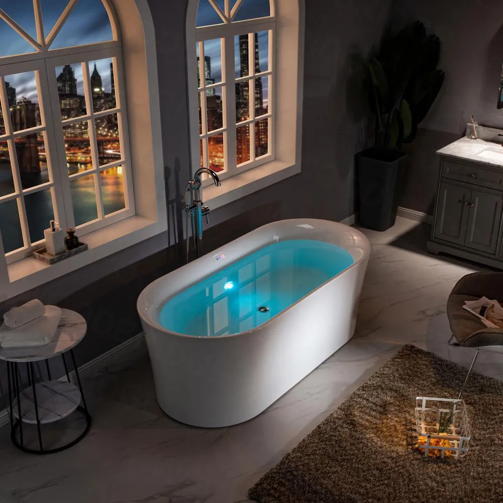 WOODBRIDGE Diana 67 in. Acrylic Freestanding Double-Ended Air Bath Bathtub with Drain & Overflow, White, photo 4 of 23