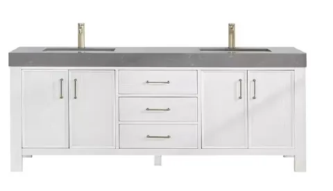 León 72 in wide · 22 in deep · 34 in high Double Sink Bath Vanity in Fir Wood White with Grey Composite Stone Top