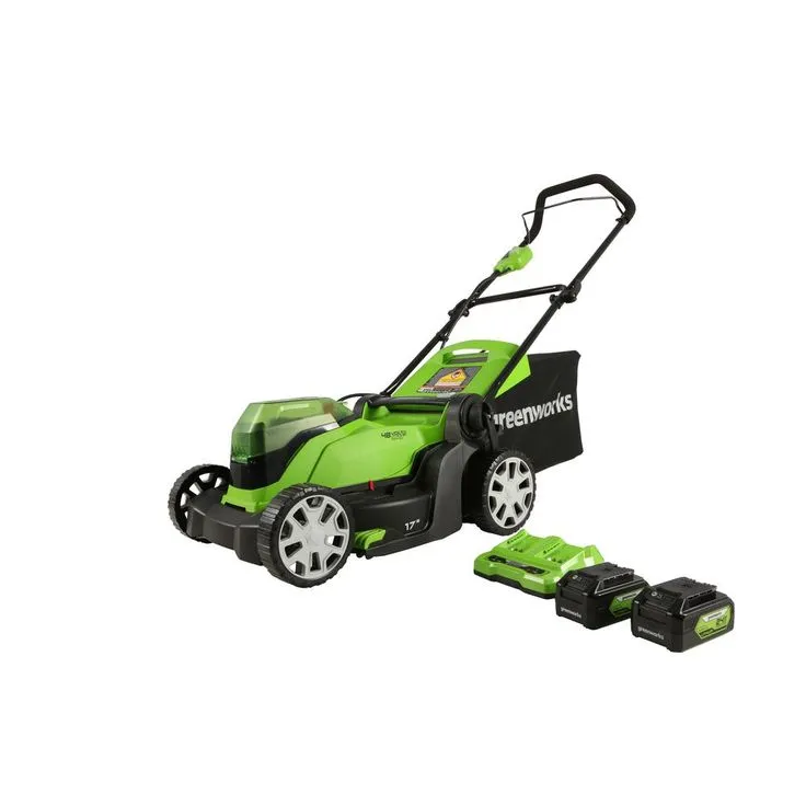 Greenworks 17 in. 48-Volt (2 x 24-Volt) Battery Walk Behind Push Mower, 2 x 24-Volt 4Ah Batteries and Dual Port Charger Included, photo 2 of 7
