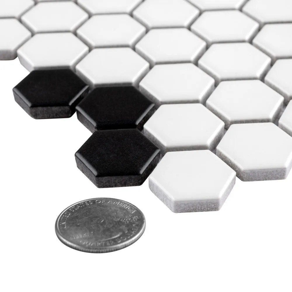 Merola Tile Metro Hex Matte White with Flower Porcelain Mosaic Tile, 10-1/4 in. x 11-7/8 in., 6mm (8.56 sq. ft./Case), photo 4 of 8