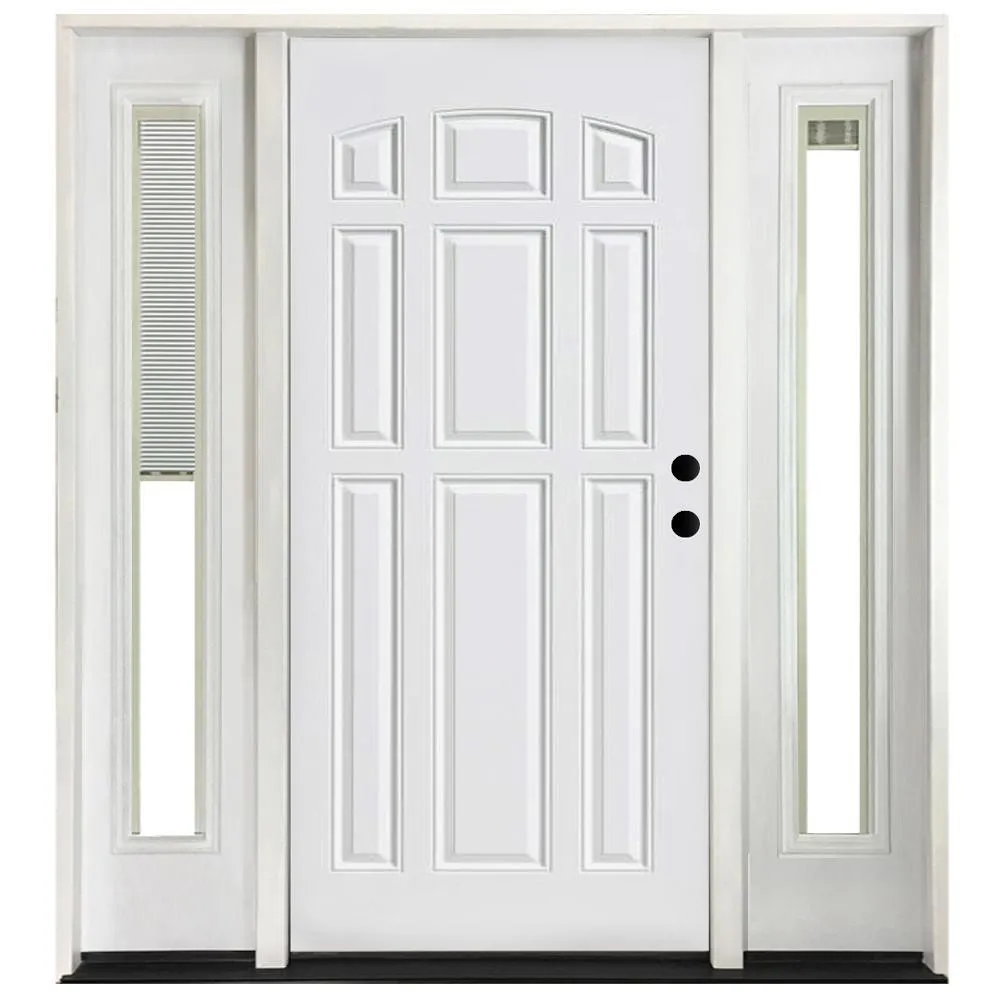 Steves & Sons 68 in. x 80 in. 9-Panel Primed White Left-Hand Steel Prehung Front Door with 14 in. Mini Blind Sidelites 4 in. Wall, photo 5 of 6
