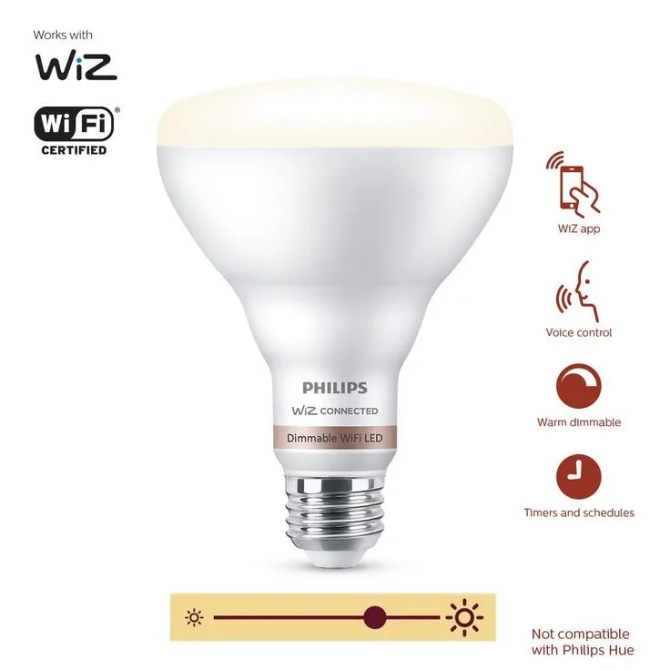 Philips Soft White BR30 LED 65-Watt Equivalent Dimmable Smart Wi-Fi Wiz Connected Wireless Light Bulb (2-Pack), photo 6 of 10