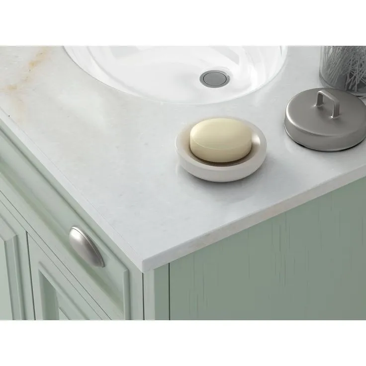 Sadie 38 in. W x 21.5 in. D Vanity in Antique Light Cyan with Marble Vanity Top in Natural White with White Sinks, photo 3 of 7