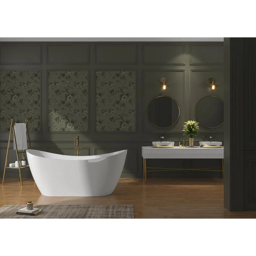 59 in. Acrylic Center Drain Oval Double Slipper Flatbottom Freestanding Bathtub in Glossy White, photo 4 of 10