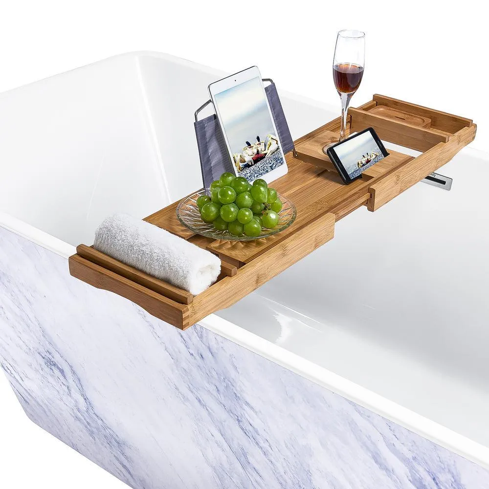 Freestanding 67 in. Acrylic Flatbottom Bathtub Modern Stand Alone Tub Luxurious SPA Tub in Marble Pattern, photo 4 of 7