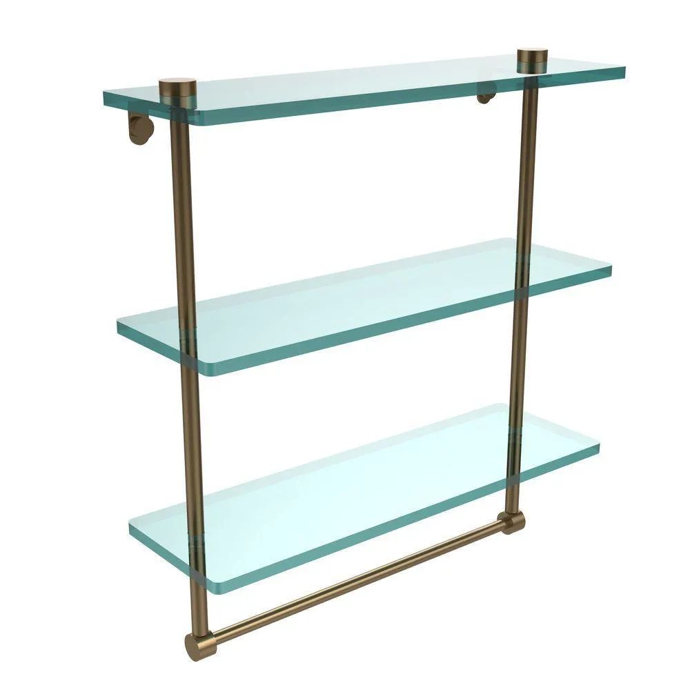 Allied Brass 16 in. L x 18 in. H x 5 in. W 3-Tier Clear Glass Bathroom Shelf with Towel Bar in Antique Bronze, photo 14 of 14