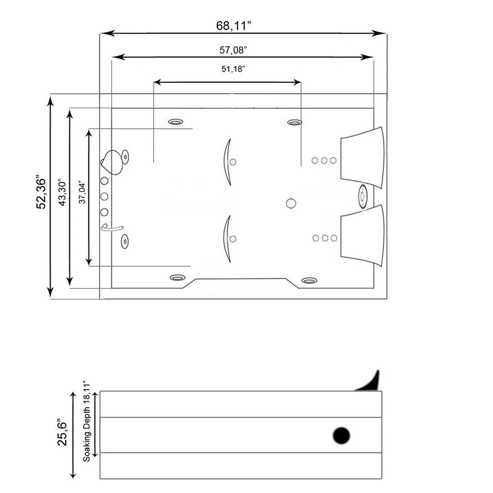 Mimi with heater 68 in. Acrylic Center Drain Corner Alcove Whirlpool Bathtub in White, photo 2 of 9