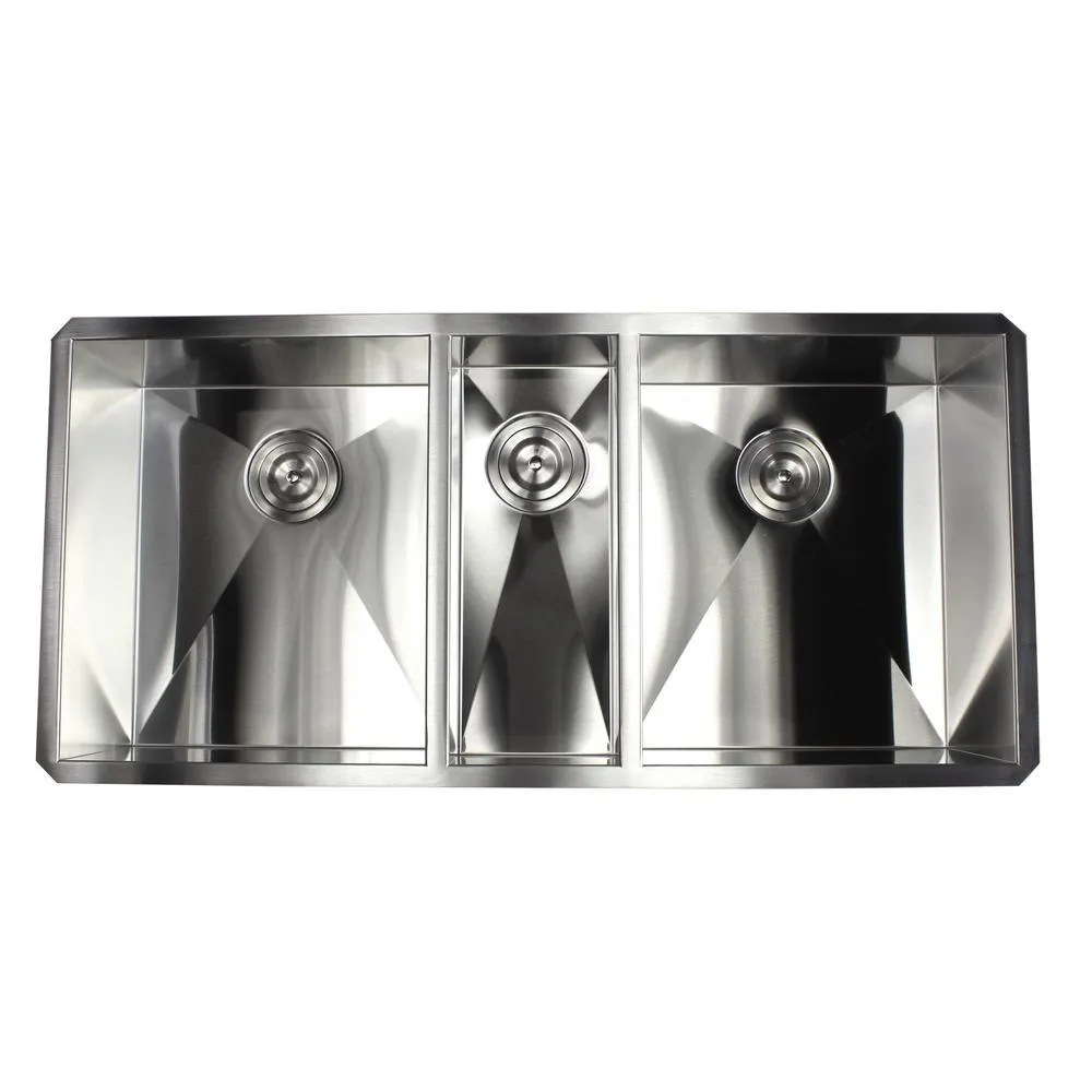 Undermount Stainless Steel 42 in. x 20 in. x 10 in. Deep 16-Gauge Triple Bowl 40/20/40 Zero Radius Kitchen Sink, photo 2 of 6