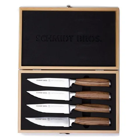 4-Piece Stainless Steel Cutlery Zebra Wood Jumbo Steak Knife Set in Wood Gift Box