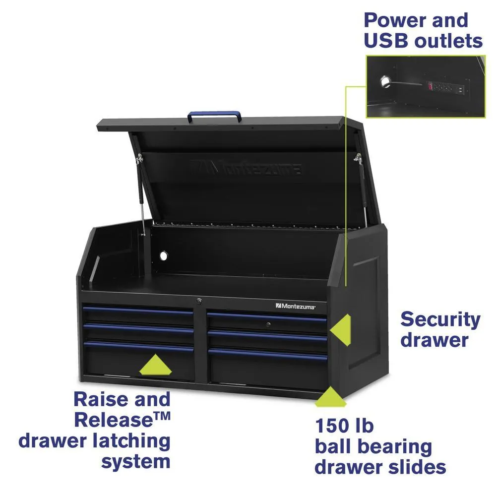 46 in. x 24 in. 6-Drawer Tool Top Chest with Power and USB Outlets in Black and Blue, photo 3 of 11