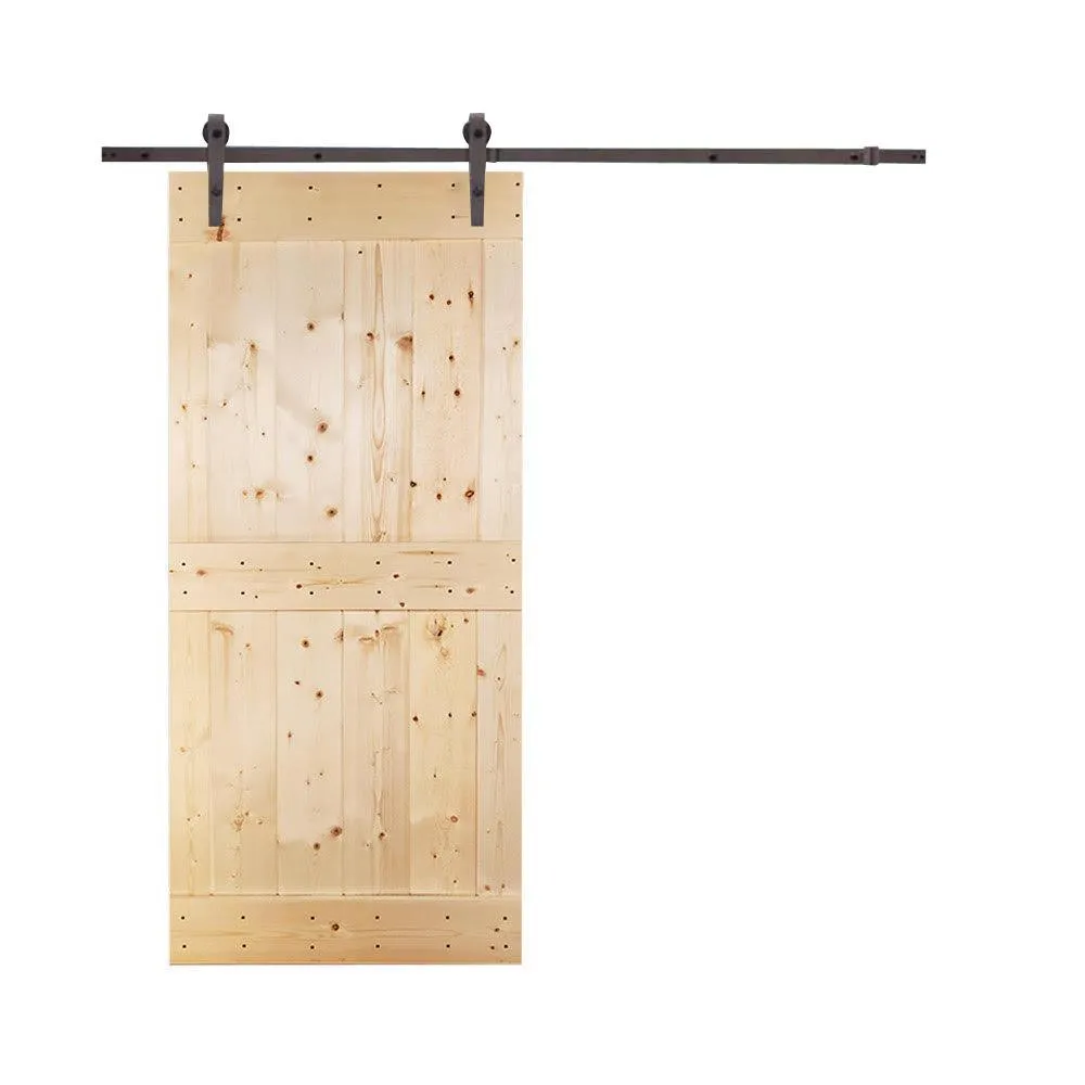 CALHOME 36 in. x 84 in. Mid-Bar White Knotty Pine Wood Interior Sliding Barn Door With Hardware Kit, photo 7 of 17