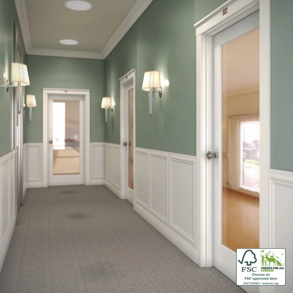 28 in. x 80 in. 1-Lite Clear Glass True Divided White Finished Solid Core Wood French Interior Door Slab, photo 5 of 12