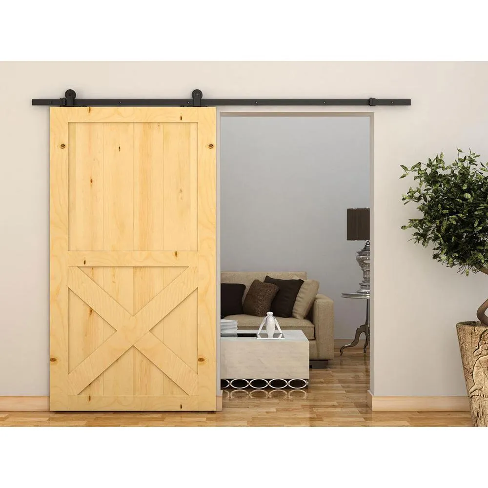 WINSOON 7.5 ft./90 in. Top Mount Sliding Barn Door Hardware Track Kit for Single Door with Non-Routed Floor Guide Frosted Black, photo 2 of 7