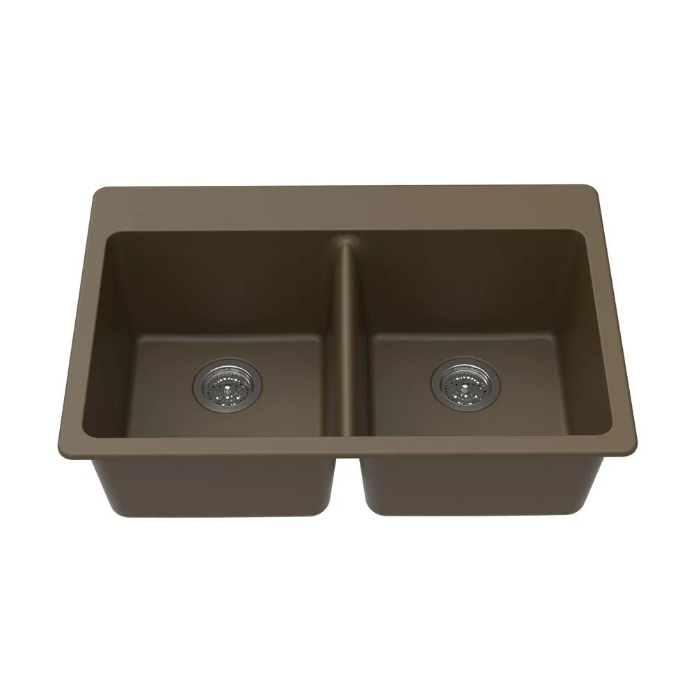 Winpro Dual Mount Granite Composite 33 in. L x 22 in. L x 9.5 in. 0-5 Faucet Holes Double Equal Bowl Kitchen Sink in Black, photo 5 of 5