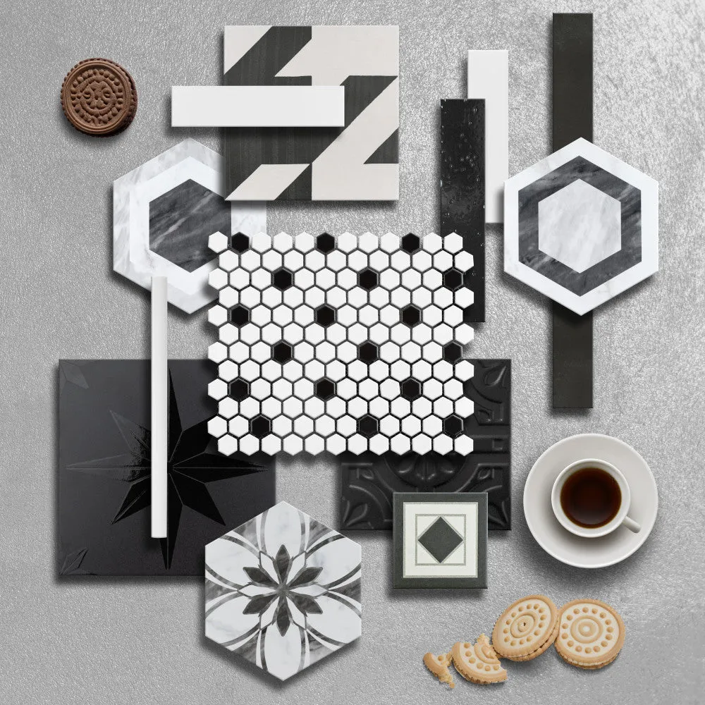 Merola Tile Madison Hex Matte 11-7/8 in. x 10-1/4 in. x 6mm Cool White with Black Dot Porcelain Mosaic Tile, photo 6 of 8