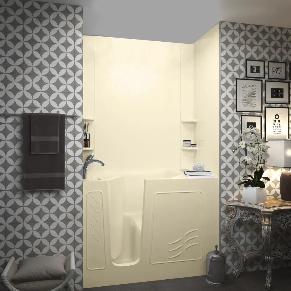 NOVA Heated Rampart 4.5 ft. Walk-in Non-Whirlpool Bathtub with Easy Up Adhesive Wall Surround in Biscuit, photo 8 of 8