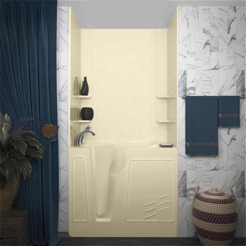 Rampart 3.9 ft. Walk-in Whirlpool and Air Bathtub with 6 in. Tile Easy Up Adhesive Wall Surround in Biscuit, photo 6 of 13