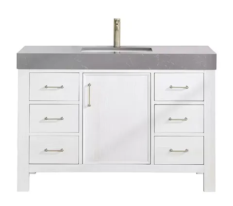 León 48 in wide · 22 in deep · 34 in high Single Sink Bath Vanity in Fir Wood White with Grey Composite Stone Top