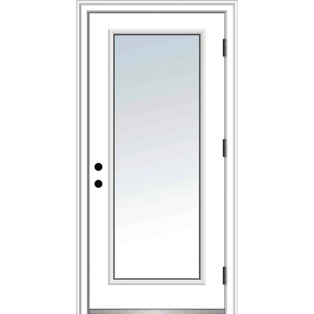 MMI Door 32 in. x 80 in. Classic Right-Hand Outswing Full Lite Clear Low-E Primed Steel Prehung Front Door with Brickmould, photo 7 of 8