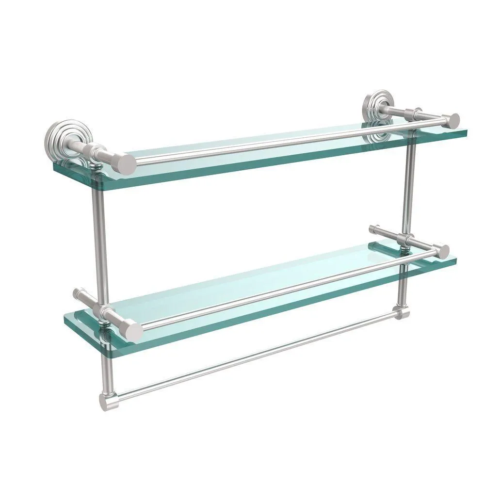Allied Brass 22 in. L x 12 in. H x 5 in. W 2-Tier Gallery Clear Glass Bathroom Shelf with Towel Bar in Oil Rubbed Bronze, photo 2 of 14