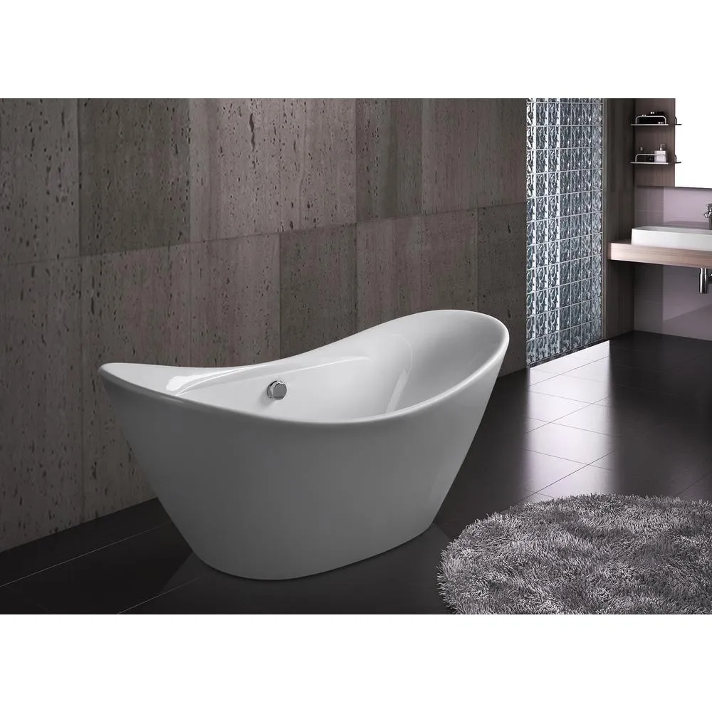 66.96 in. Acrylic Center Drain Oval Double Slipper Flatbottom Freestanding Bathtub in White, photo 9 of 9