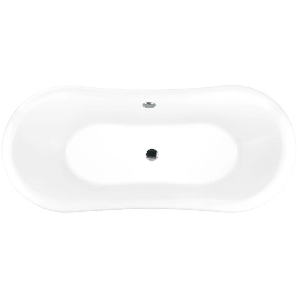69 in. Fiberglass Double Slipper Clawfoot Non-Whirlpool Bathtub in Matte Antique Brass, photo 6 of 9