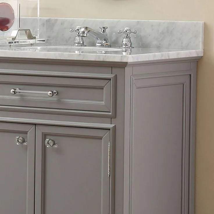 72 in. W x 21.5 in. D x 34 in. H Vanity in Cashmere Grey with Marble Vanity Top in Carrara White, photo 7 of 13