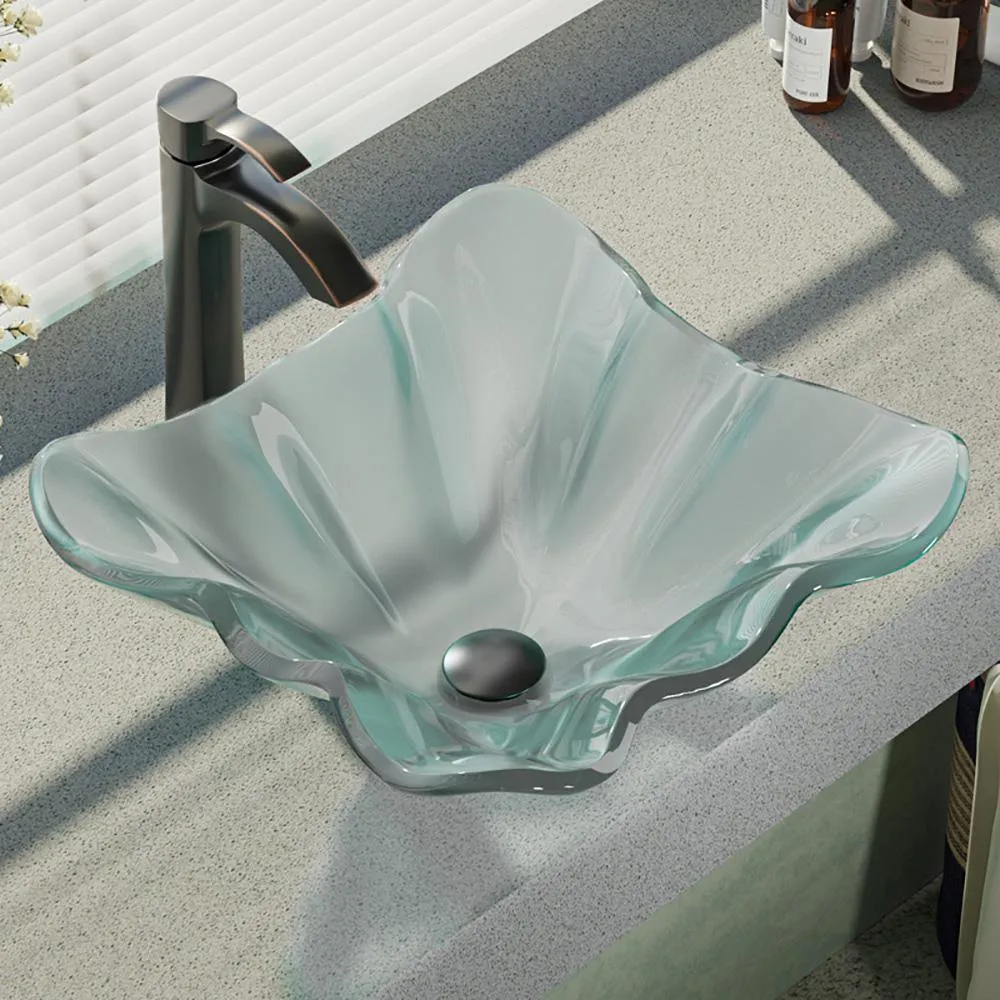 Glass Vessel Sink in Frosted with R9-7006 Faucet and Pop-Up Drain in Chrome, photo 11 of 14