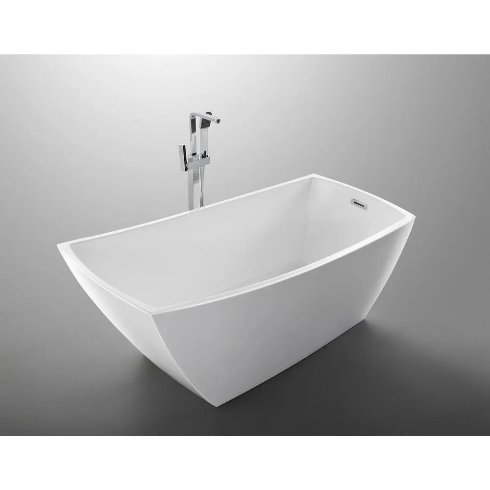Albi 67 in. Acrylic Flatbottom Non-Whirlpool Freestanding Bathtub in Glossy White, photo 2 of 5