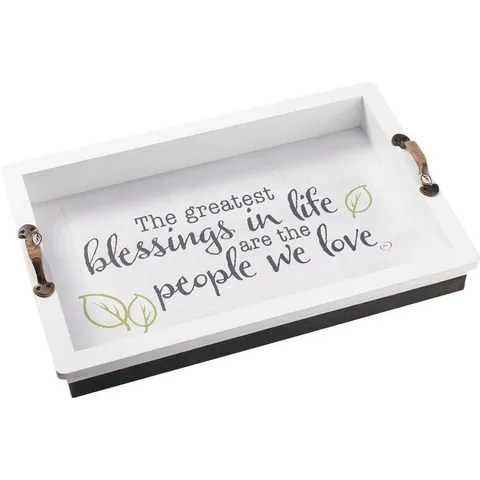 The Greatest Blessings 13 × 4.75 × 20 in Rectangular White Wood Serving Tray
